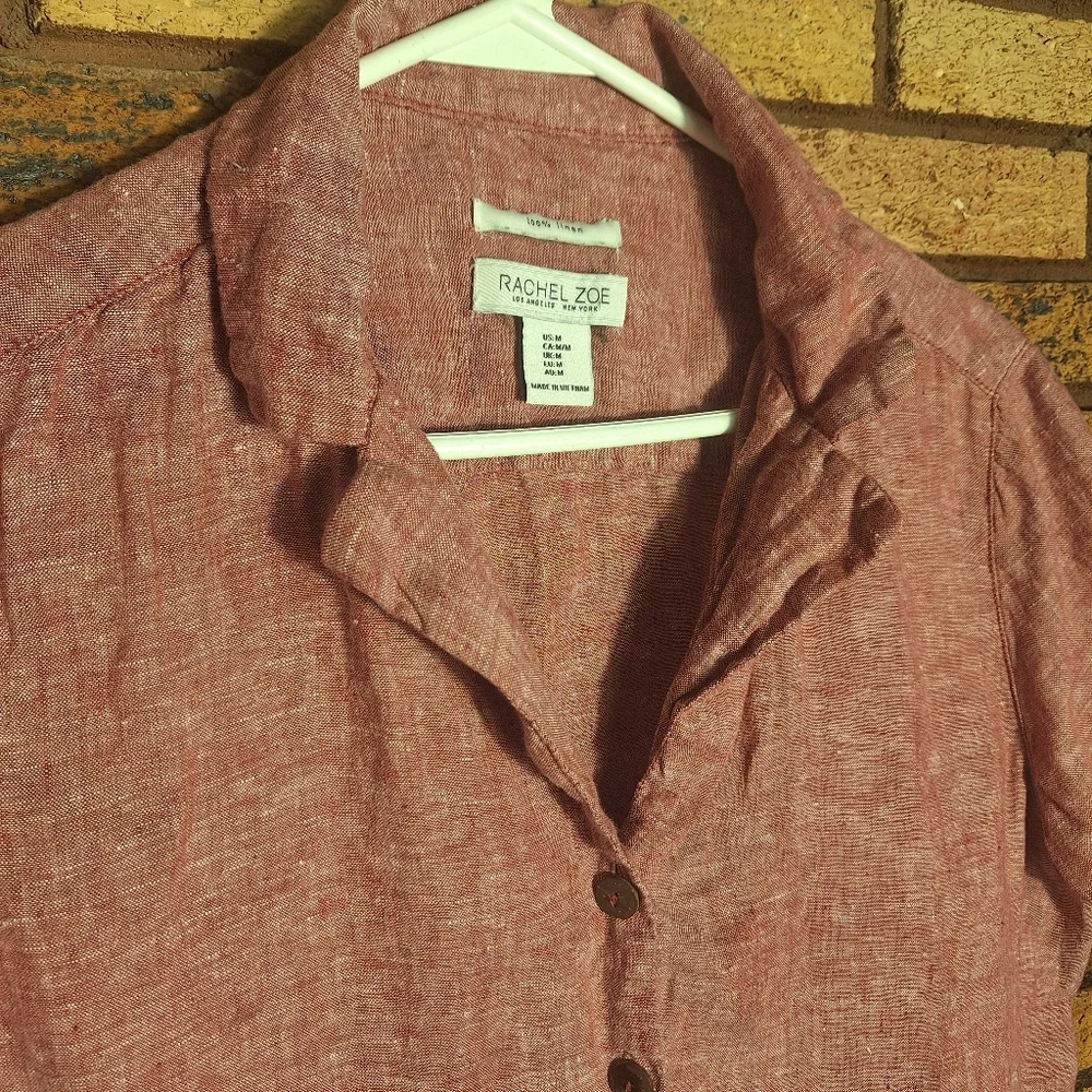 Rachel Zoe 100% Linen Medium Red Button Down Shirt - Picture 2 of 4